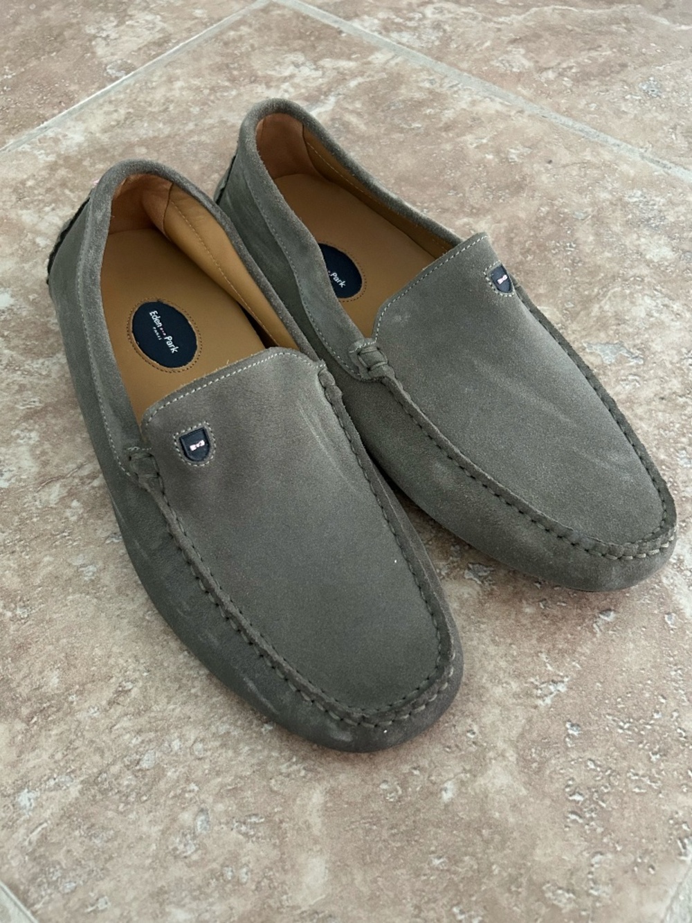 Men's Eden Park Suede Driving Loafers Olive Gray Size 41 EU
